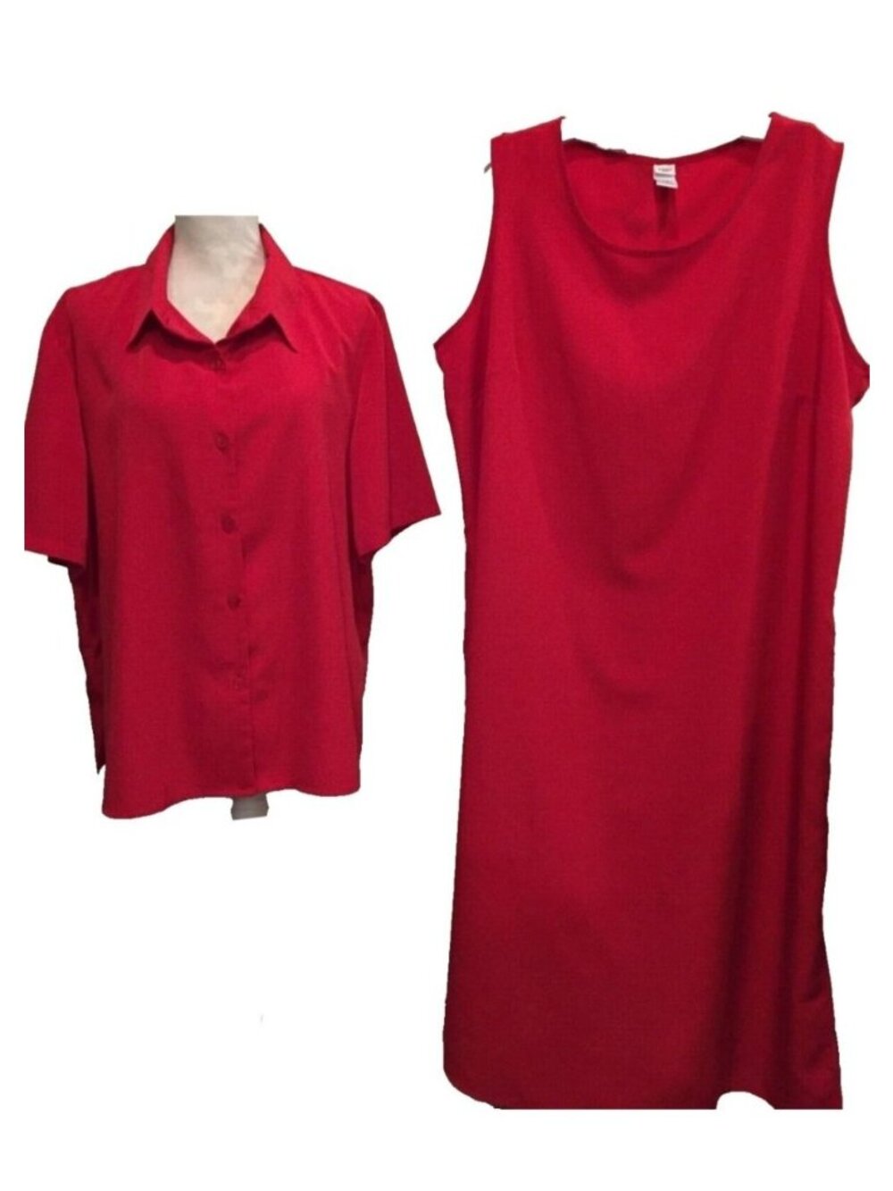Roamans 18W 2-Pc Dress Set Red Wrinkle Resistance Blouse Slvlss Dress Career